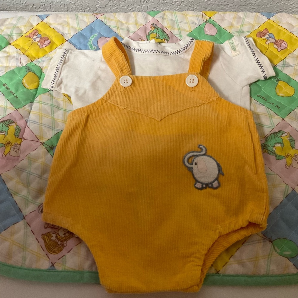 Vintage Cabbage Patch Kids Boy Gold Romper With Elephant & Matching Shirt